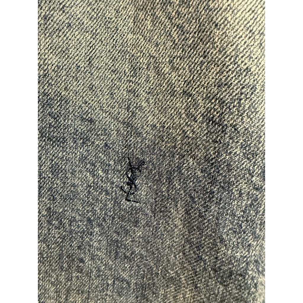 Saint Laurent Paris Mens Light Wash Denim Button Down Shirt YSL Monogram 21x28