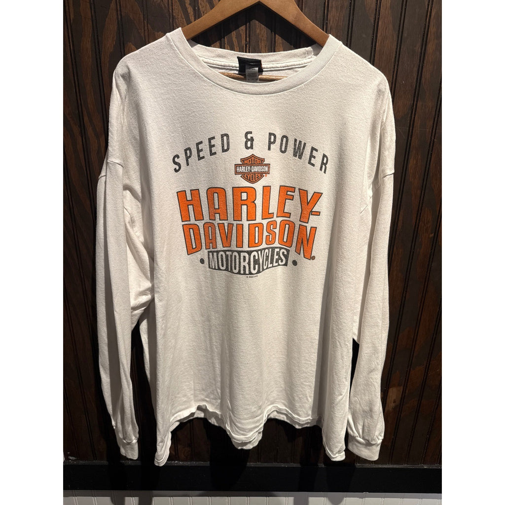 Harley Davidson Speed & Power Long Sleeve Graphic T-Shirt White Mens 2XL 27x30