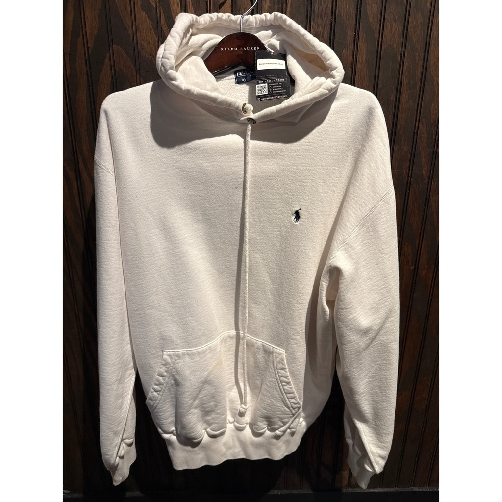 Polo Ralph Lauren Full Zip Hoodie Cream Off White Navy Pony Logo Mens Large
