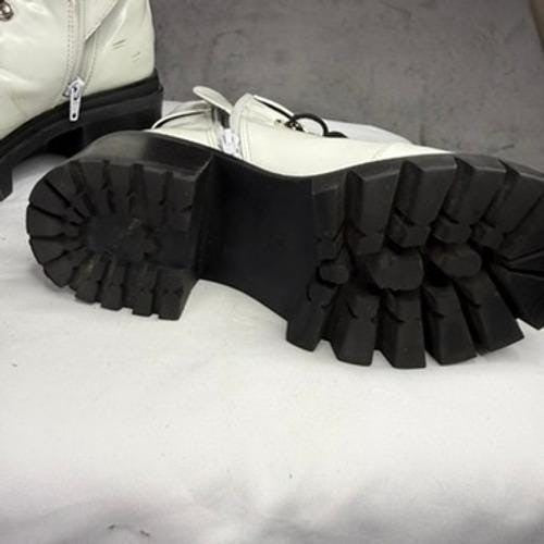 Jeffrey Campbell White Lace Up Buckle Boots Chunky Platform Lug Sole Size 7