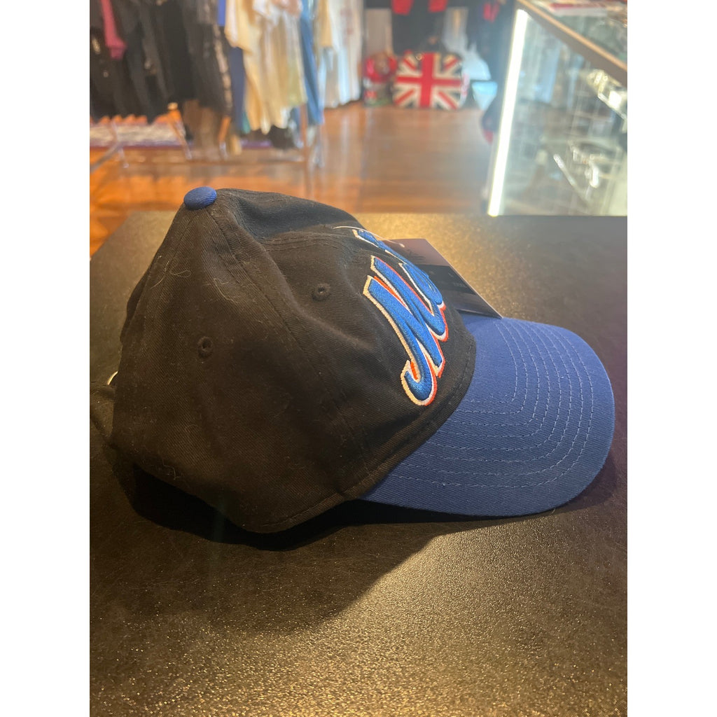 New Era New York Mets Hat Black Blue Embroidered Script Logo Adjustable MLB Cap