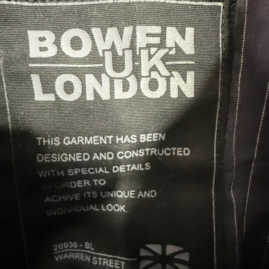 Bowen London Mens Black Leather Motorcycle Jacket YKK Zippers Size Medium