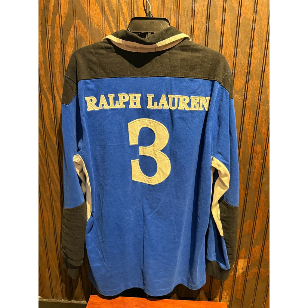 Polo Ralph Lauren Mens Blue Black Custom Fit Long Sleeve Rugby Shirt Large L/G