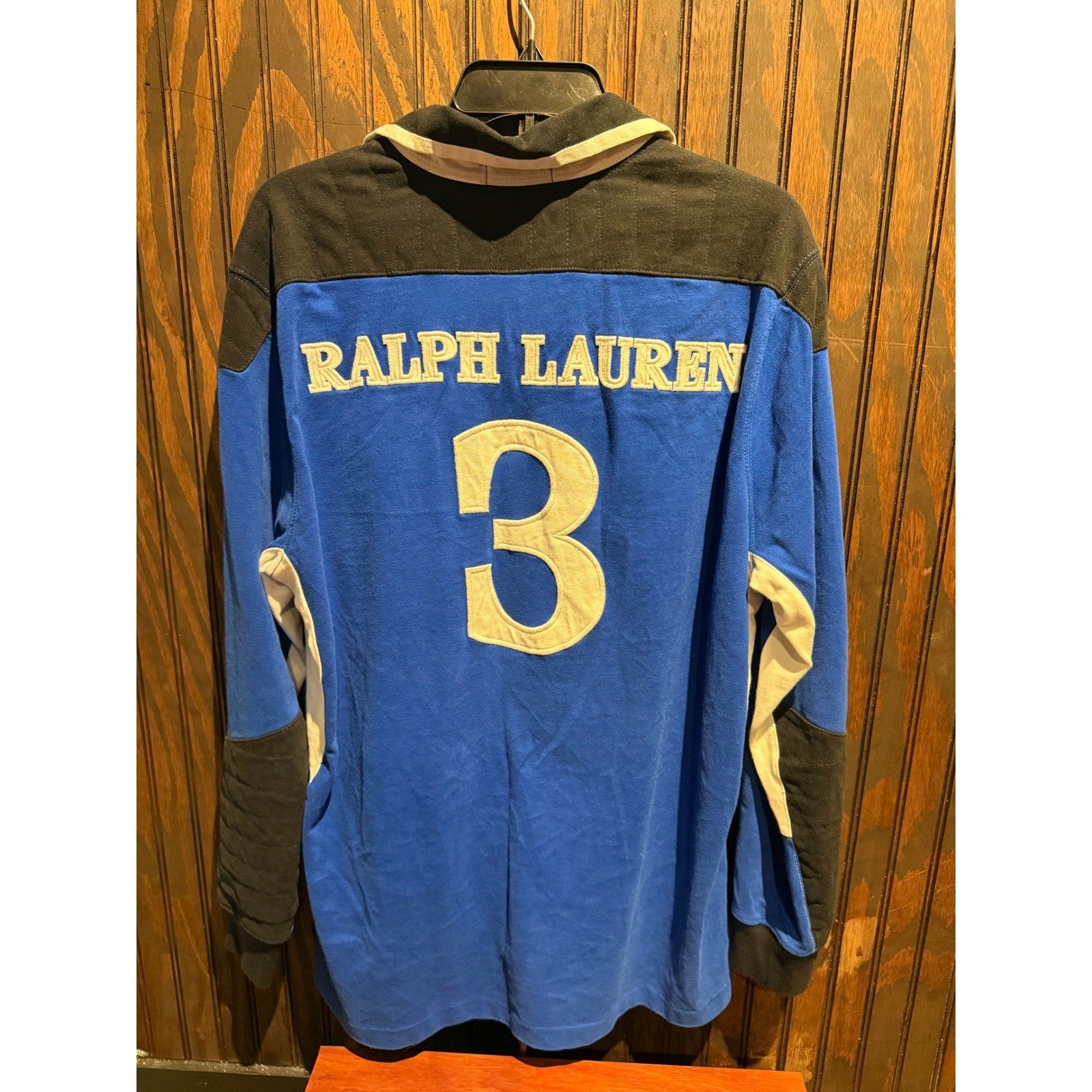Polo Ralph Lauren Mens Blue Black Custom Fit Long Sleeve Rugby Shirt Large L/G