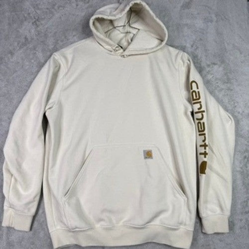Carhartt Mens Cream Loose Fit Hoodie Long Sleeve Pullover Pocket Logo Size L