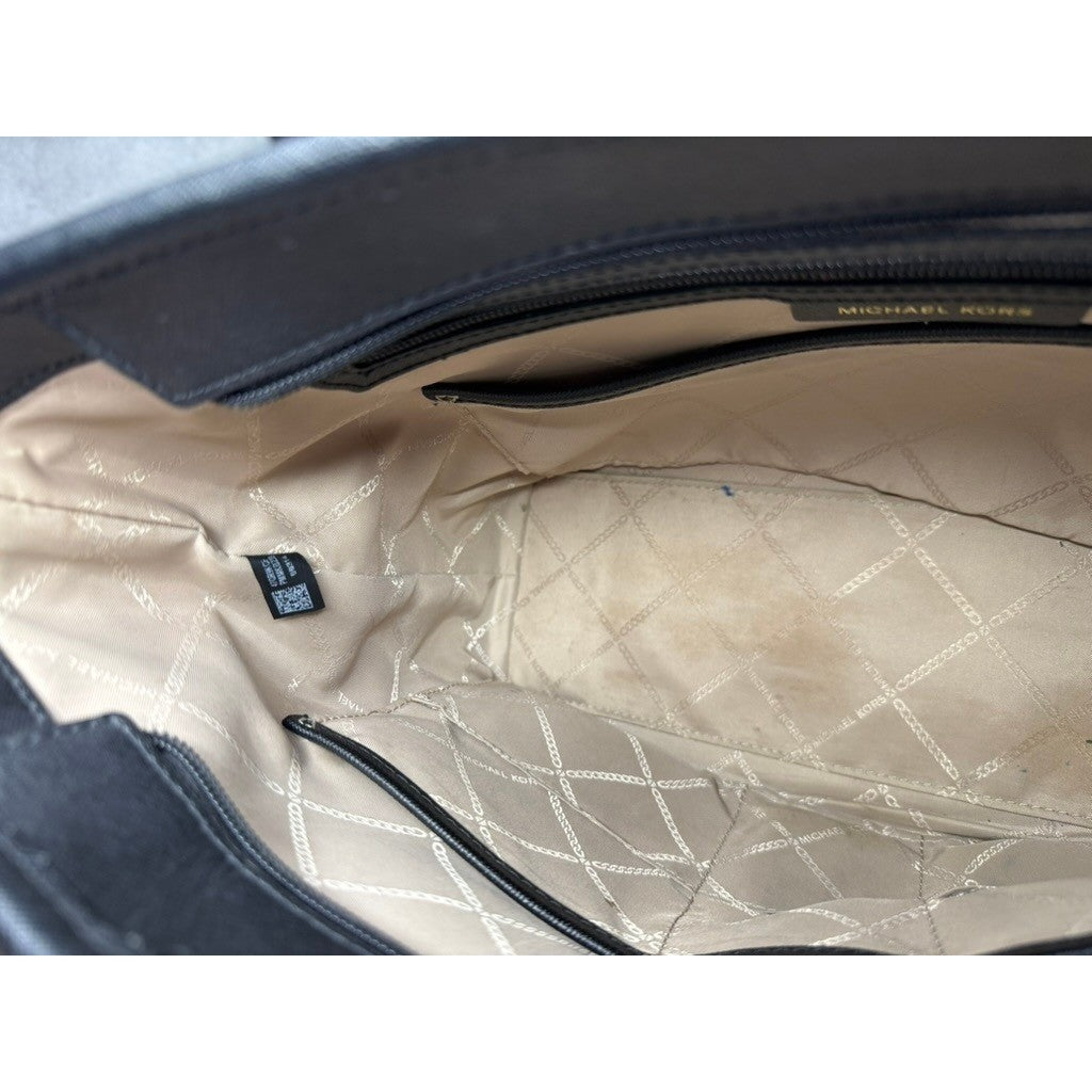 MICHAEL KORS Eva Top Zip Tote Nylon Bag Navy Gold Hardware AUTHENTIC