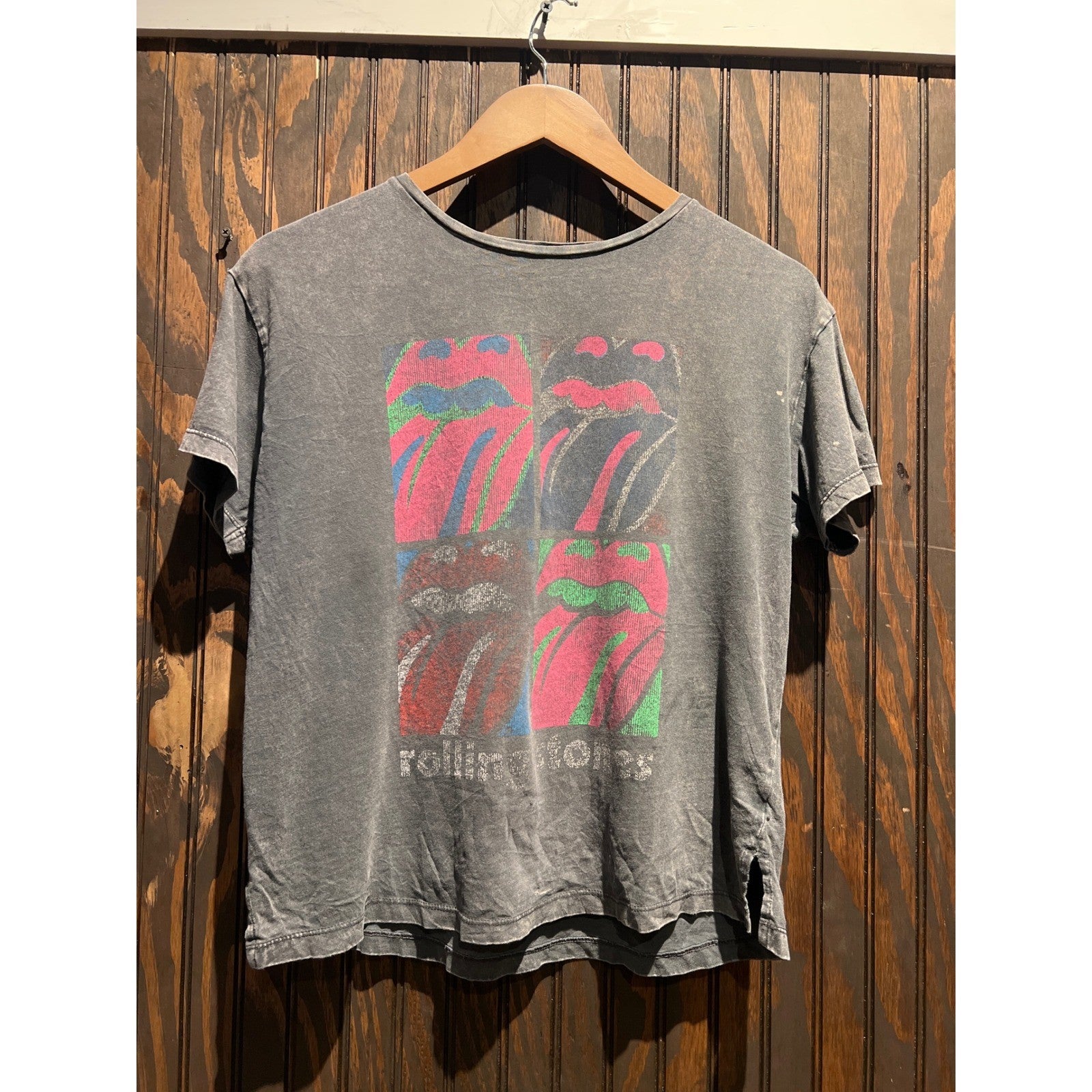 Rolling Stones Graphic T-Shirt Charcoal Gray Mineral Wash Pop Art Tongue Large