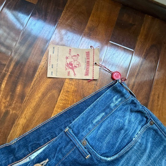 True Religion Bobby Mens 36 Straight Leg Jeans Blue Medium Wash Made in USA NEW