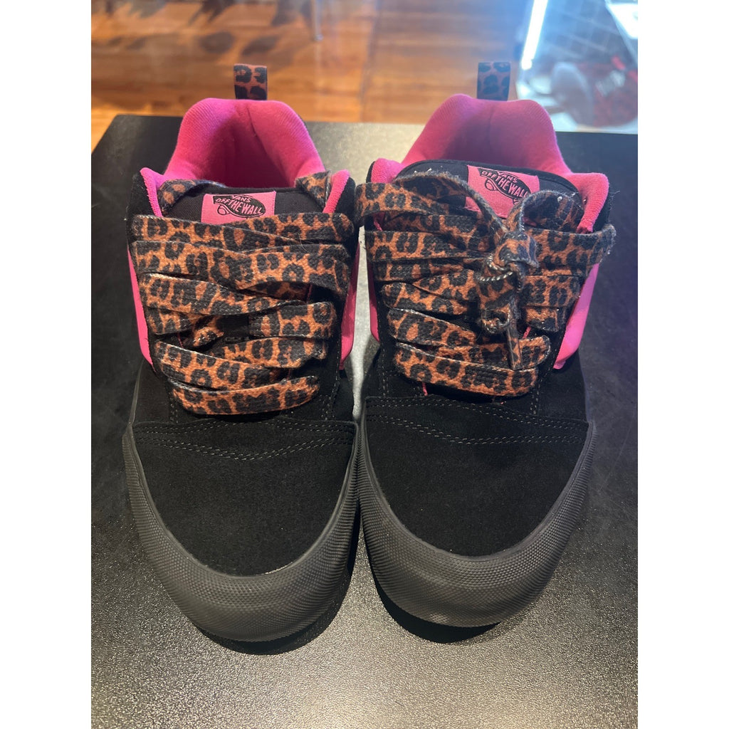 Vans Knu Skool Black Pink Leopard Print Fat Laces Mens 8 Womens 9.5 Skate Shoes