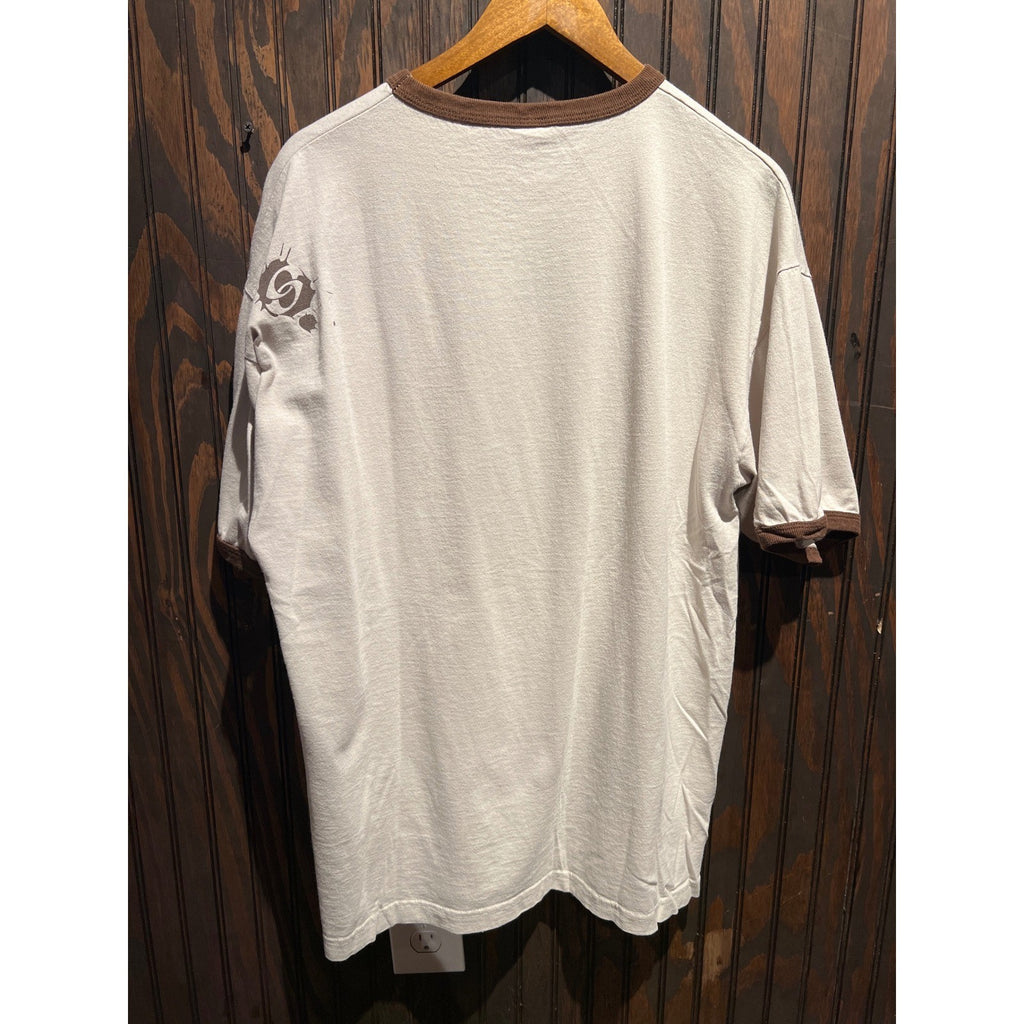 Vintage Anchor Blue Ringer T-Shirt Cream Brown Graphic Logo XL 90s Streetwear