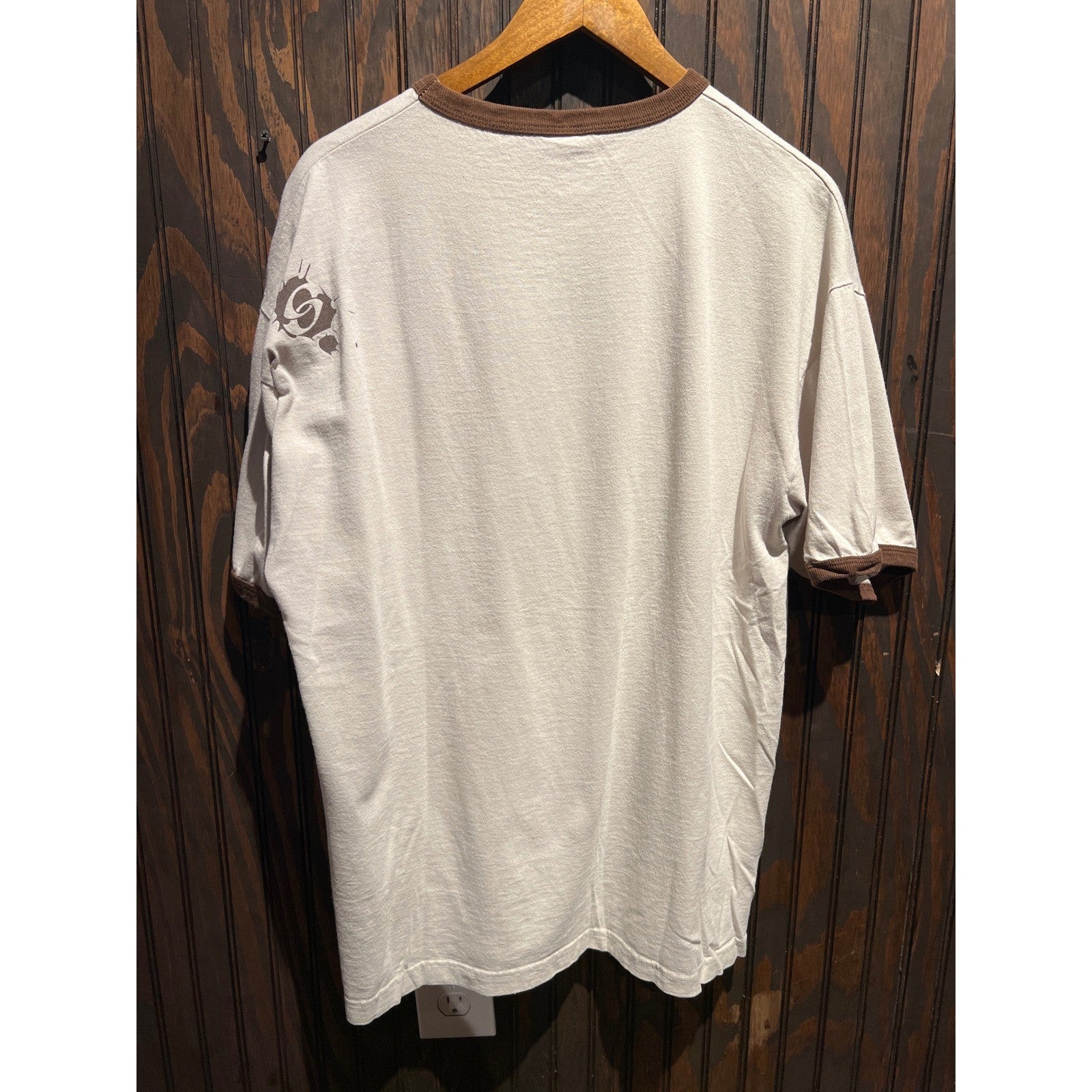 Vintage Anchor Blue Ringer T-Shirt Cream Brown Graphic Logo XL 90s Streetwear