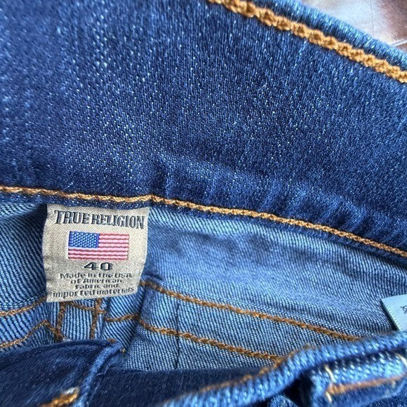 True Religion Mens Straight Leg Blue Denim Jeans Flap Pocket 40x32