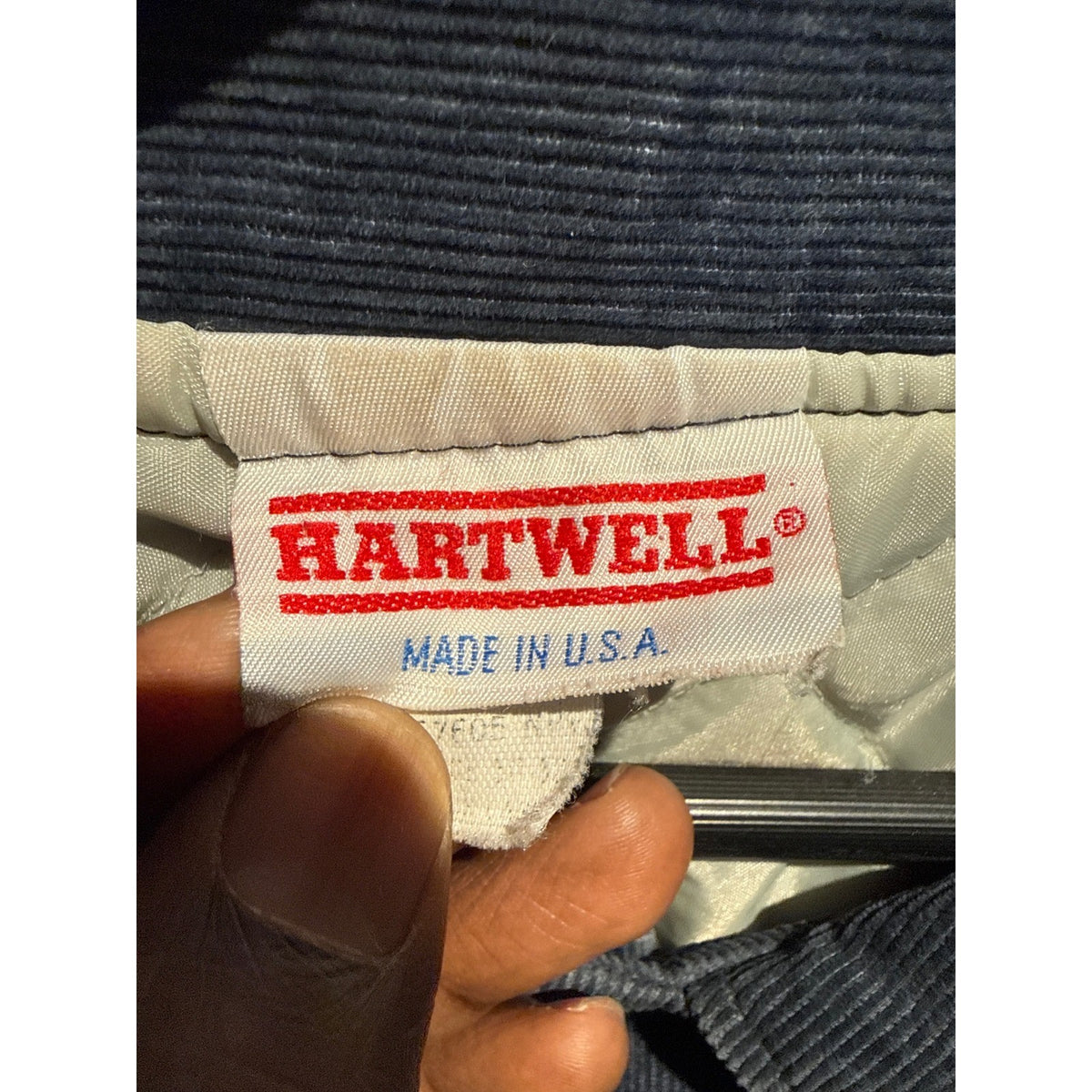Vintage 80s Corduroy Varsity Bomber Jacket Navy Blue Gulf States Slab Casting L