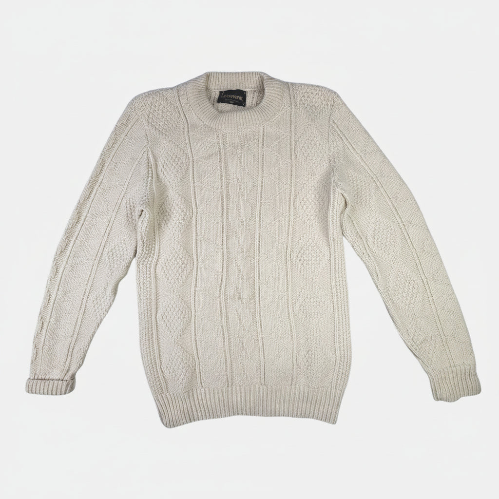Lahmar Mens Cream Cable Knit Sweater Long Sleeve Crewneck Size M Made in USA