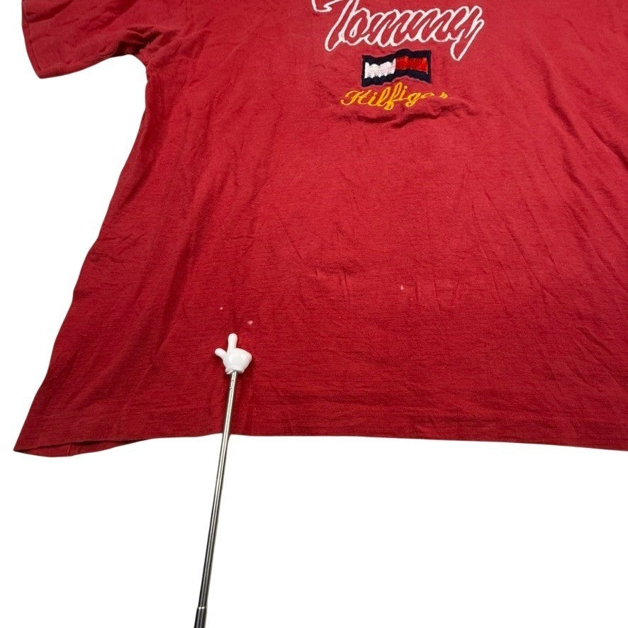 Vintage Tommy Hilfiger Red Graphic T Shirt Embroidered Logo Size XL