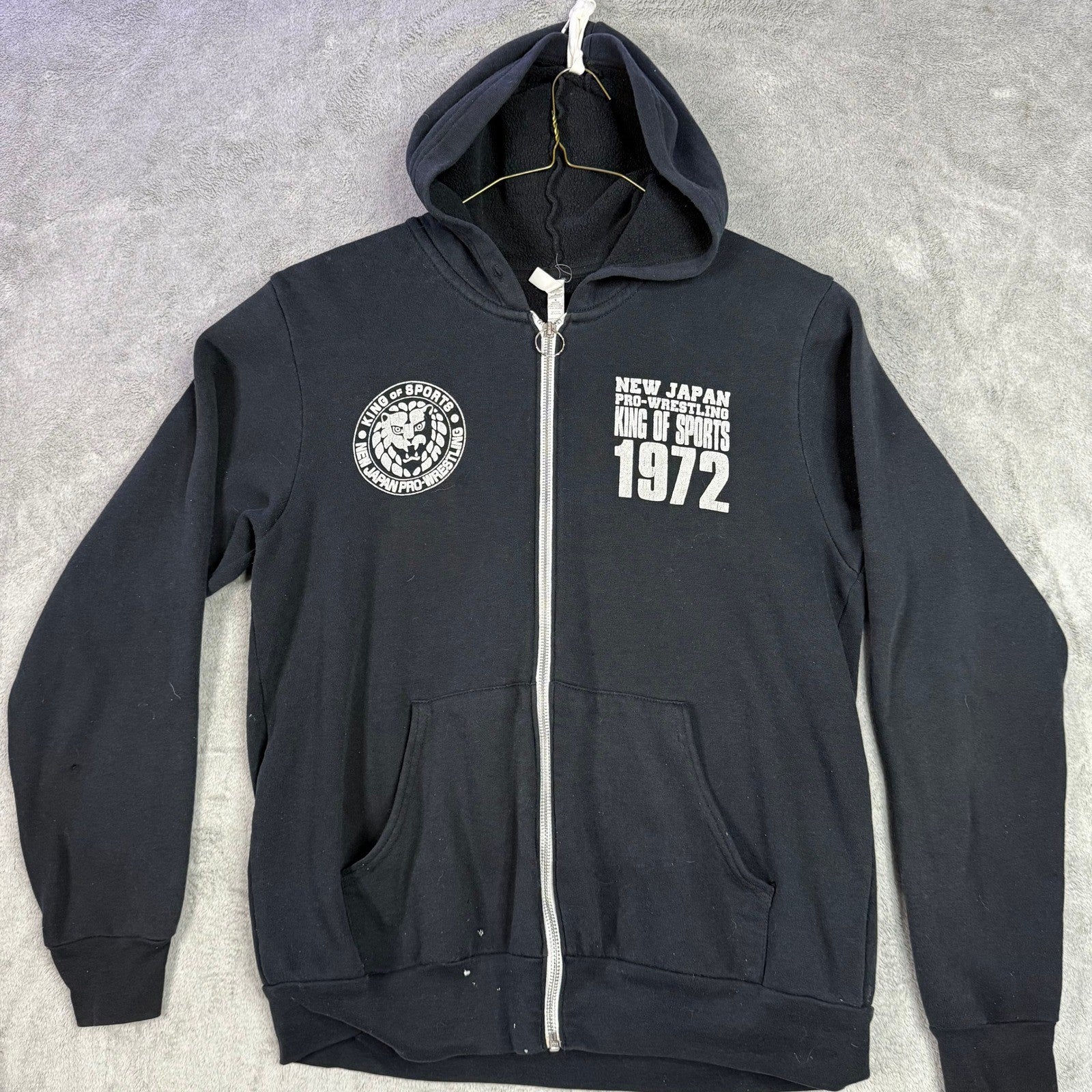 New Japan Pro Wrestling King of Sports 1972 Black Zip Hoodie Men's Size M