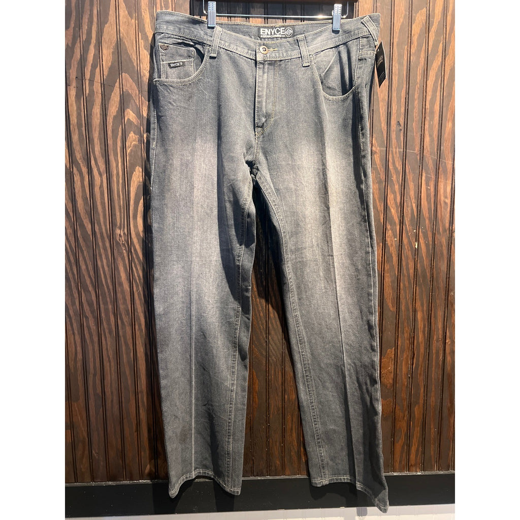Enyce Mens Gray Denim Jeans Straight Leg Streetwear Faded Wash 38x32