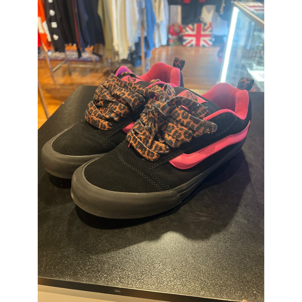 Vans Knu Skool Black Pink Leopard Print Fat Laces Mens 8 Womens 9.5 Skate Shoes