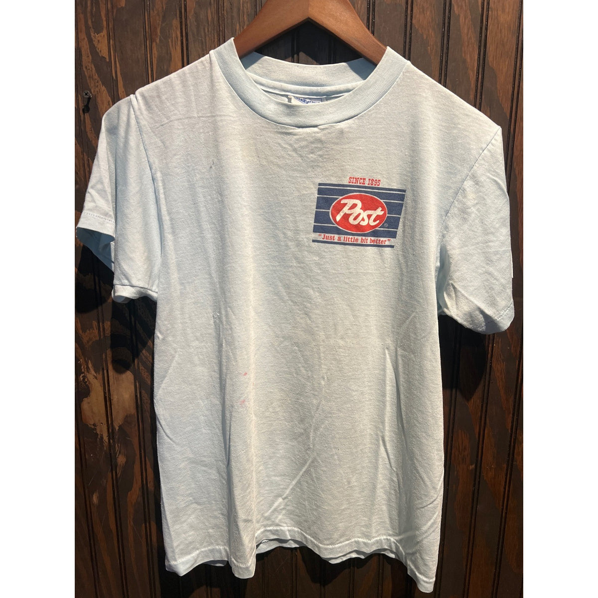 Vintage Post Cereal T-Shirt Light Blue Single Stitch Graphic Tee 19x24