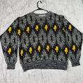 Diner Sportswear Mens Geometric Pattern Knit Sweater Gray Yellow Black Size M