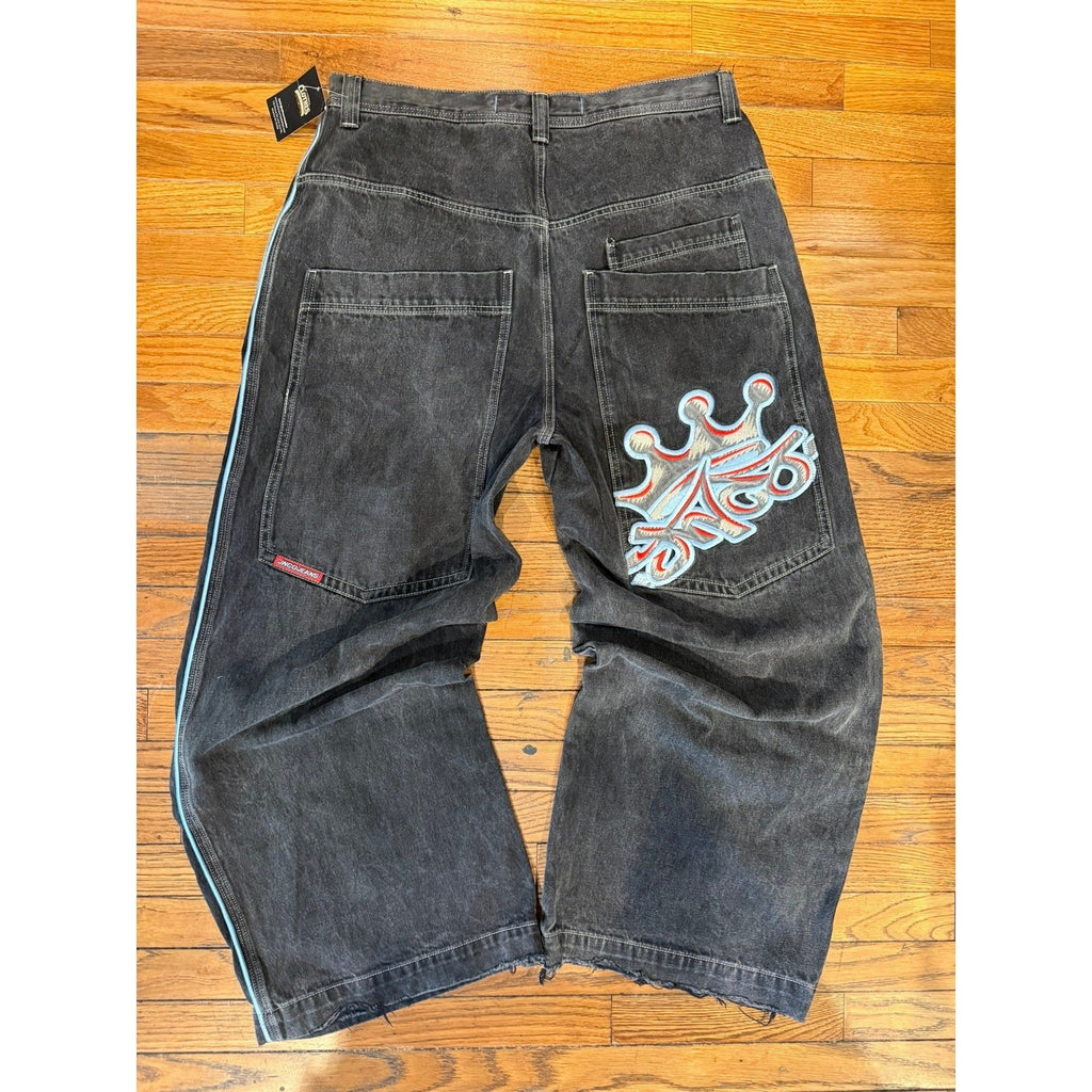 JNCO Jeans Mens 36x32 Faded Black Crown Wide Leg Baggy 90s Skate Denim Pants