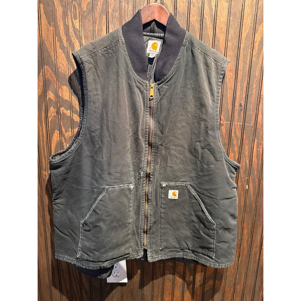 Carhartt Duck Vest Faded Black Workwear Quilt Lined Distressed Mens 3XL V02 BLK