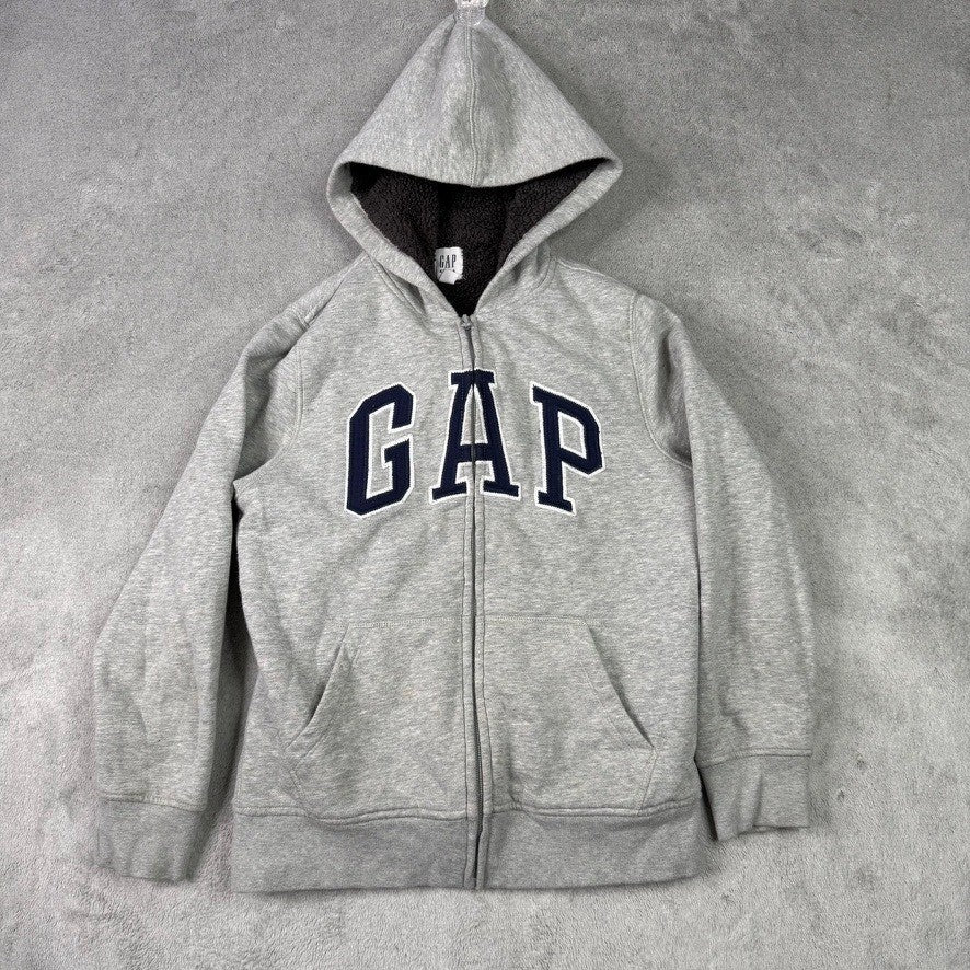 Gap Kids Boys Girls Gray Sherpa Lined Zip Up Hoodie Sweatshirt Size L
