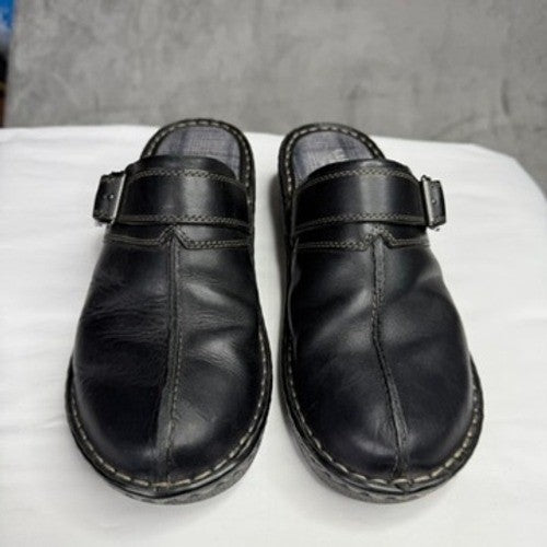 Eastland MAE Black Leather Clog Mules Women's Size 8 M Buckle Strap Comfort