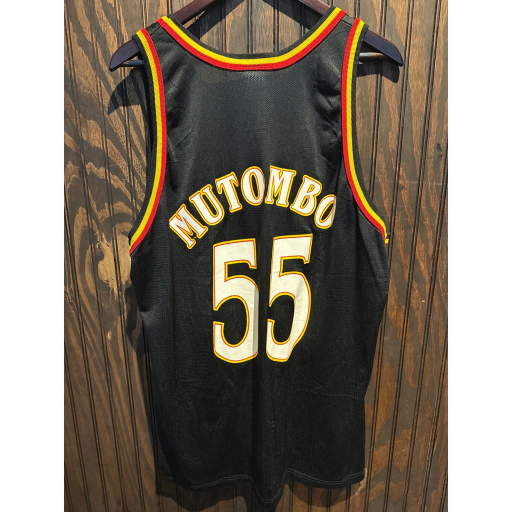 Vintage Champion Atlanta Hawks Dikembe Mutombo 55 NBA Jersey Black Mens XL 90s