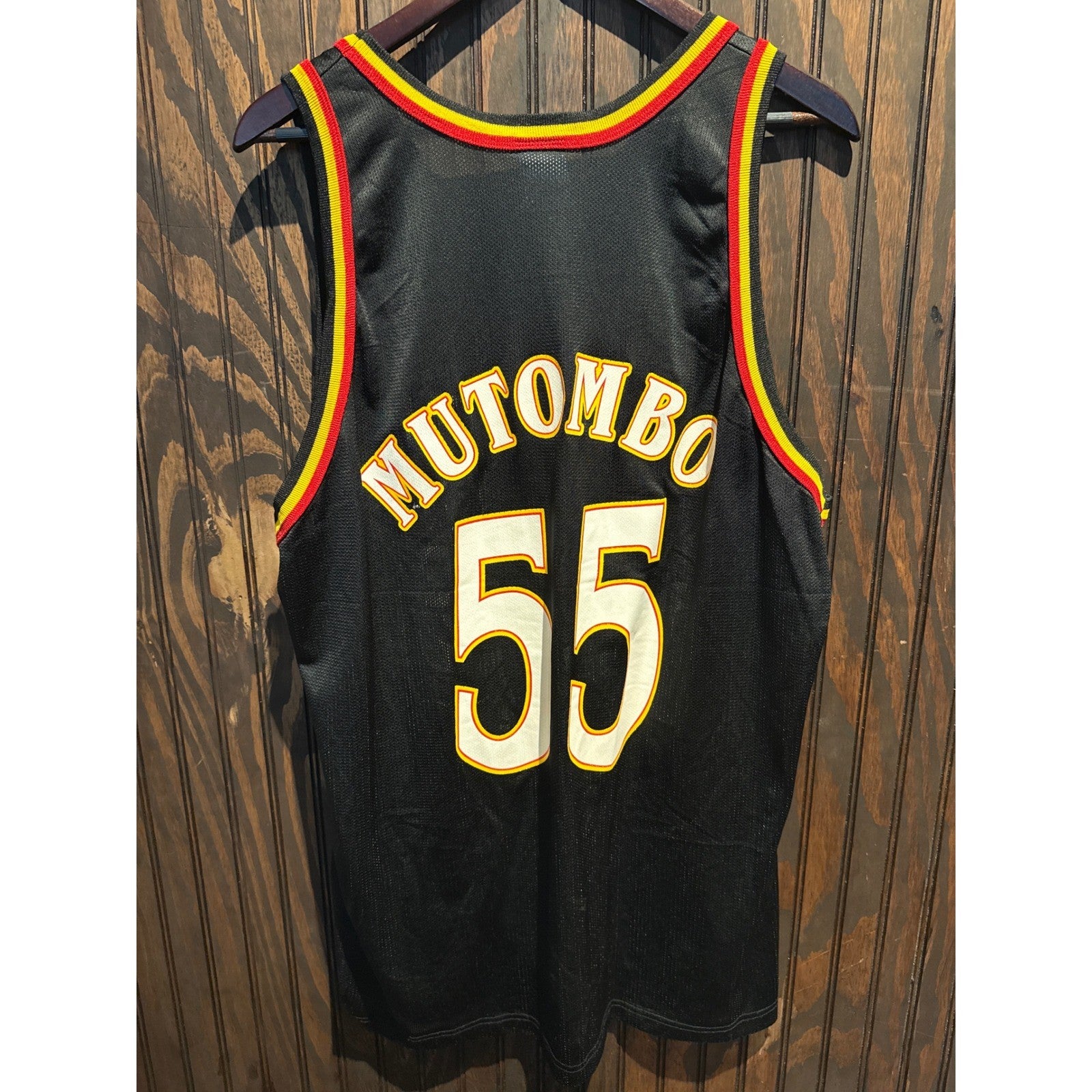 Vintage Champion Atlanta Hawks Dikembe Mutombo 55 NBA Jersey Black Mens XL 90s