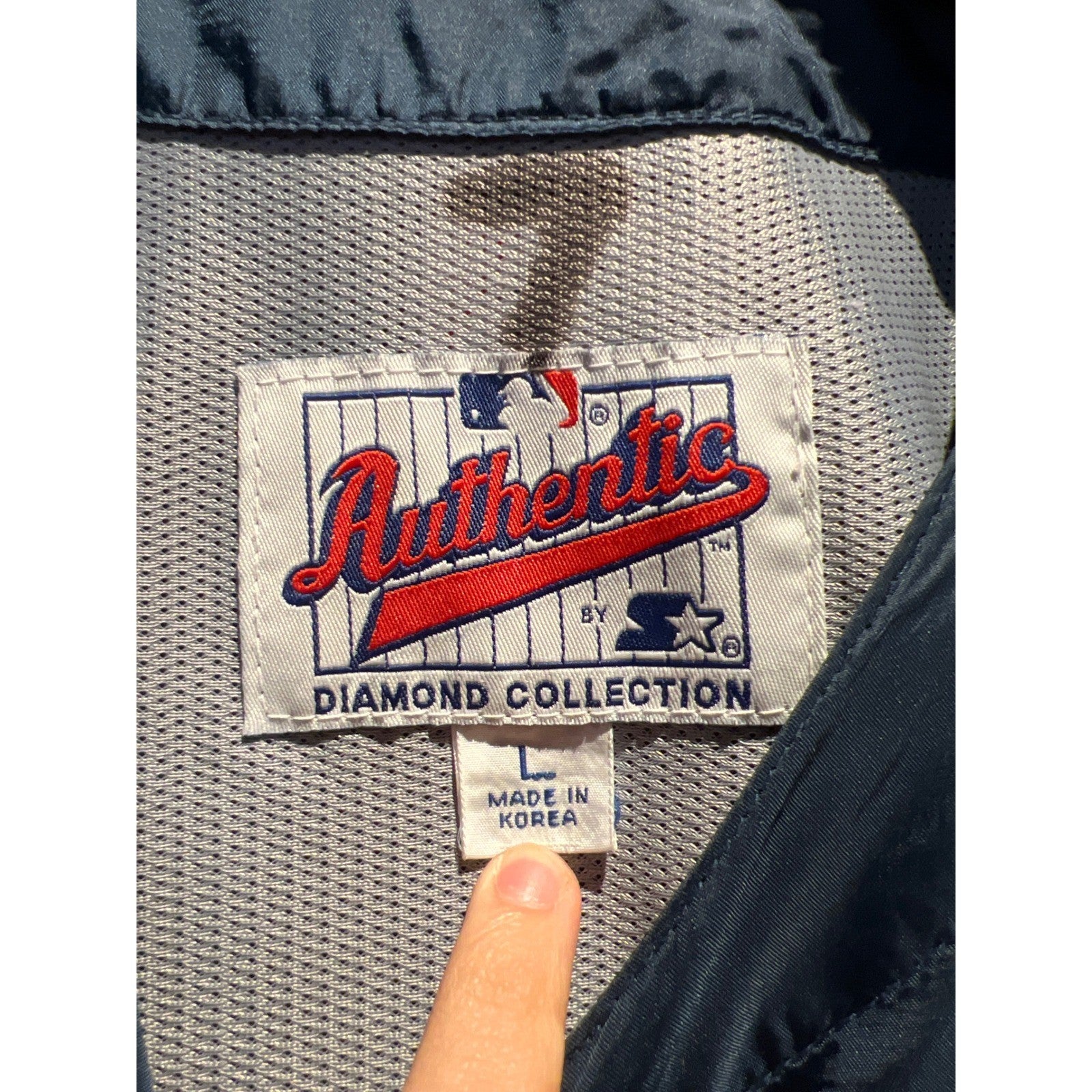 Vintage Atlanta Braves MLB Windbreaker Pullover Navy Blue Red Jacket Mens XL
