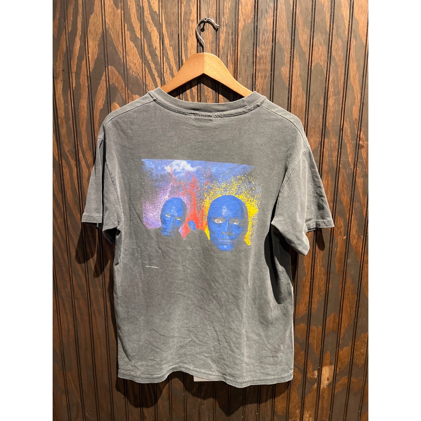 Vintage Blue Man Group Live at Luxor T Shirt Faded Charcoal Gray Mens Medium L