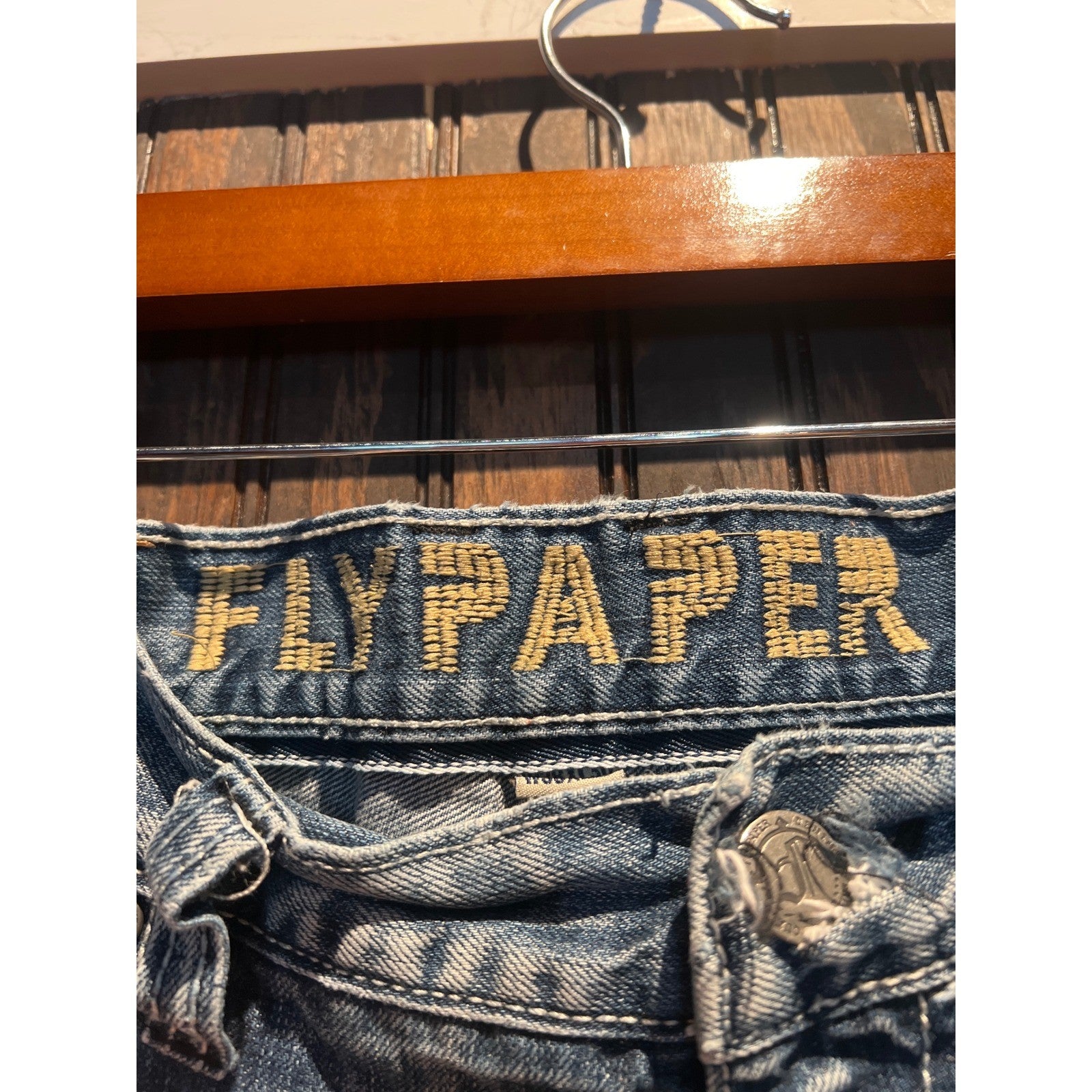 Flypaper Mens Distressed Straight Leg Jeans Light Wash Ripped Denim Blue 34x29