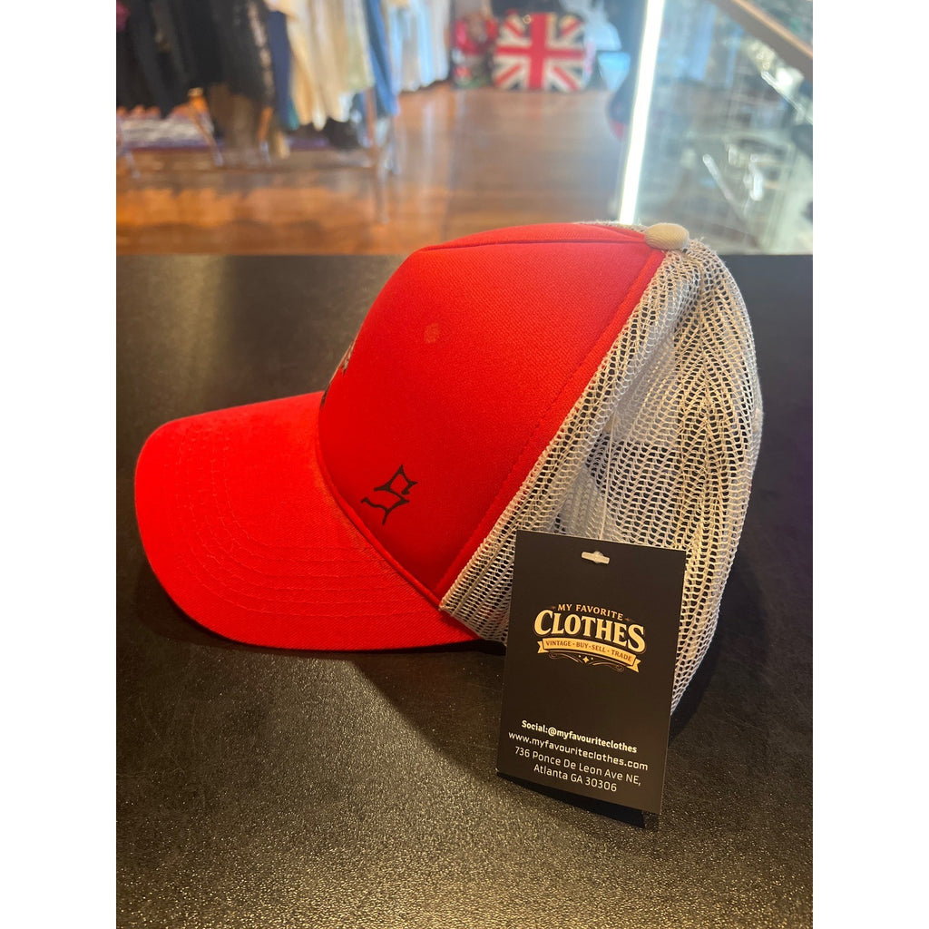 Red Anime Graphic Trucker Hat White Mesh Snapback Edgy Streetwear Cap