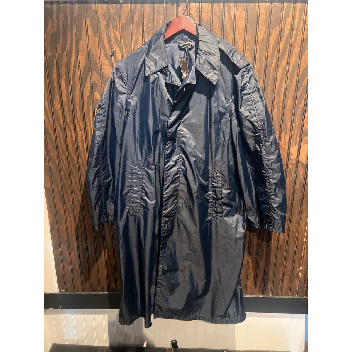 Vintage Navy Blue Longline Trench Coat Epaulet Button Front Overcoat Duster