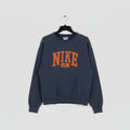 Nike Vintage Mens Sweatshirt Navy Blue Orange Graphic Pullover Raw Hem Boxy L