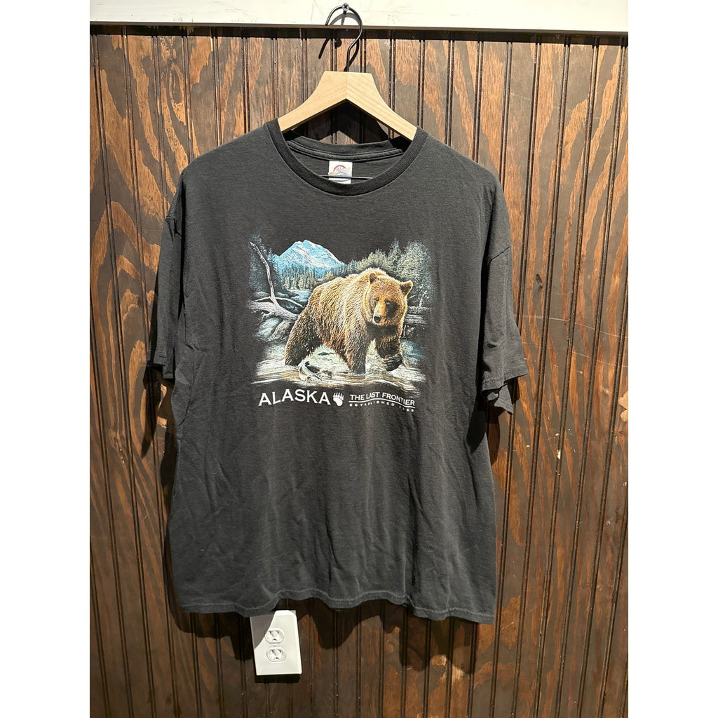 Vintage 1999 Alaska The Last Frontier Grizzly Bear Graphic T-Shirt Black XL