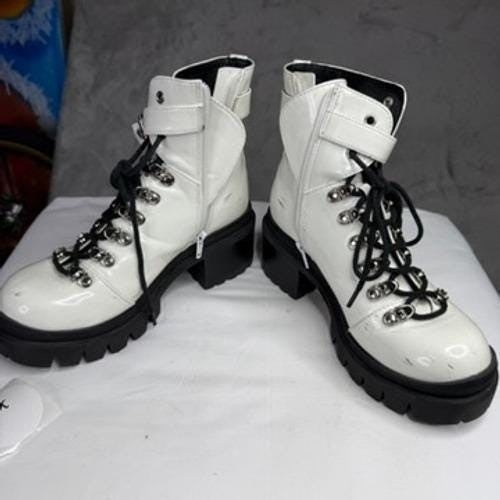 Jeffrey Campbell White Lace Up Buckle Boots Chunky Platform Lug Sole Size 7