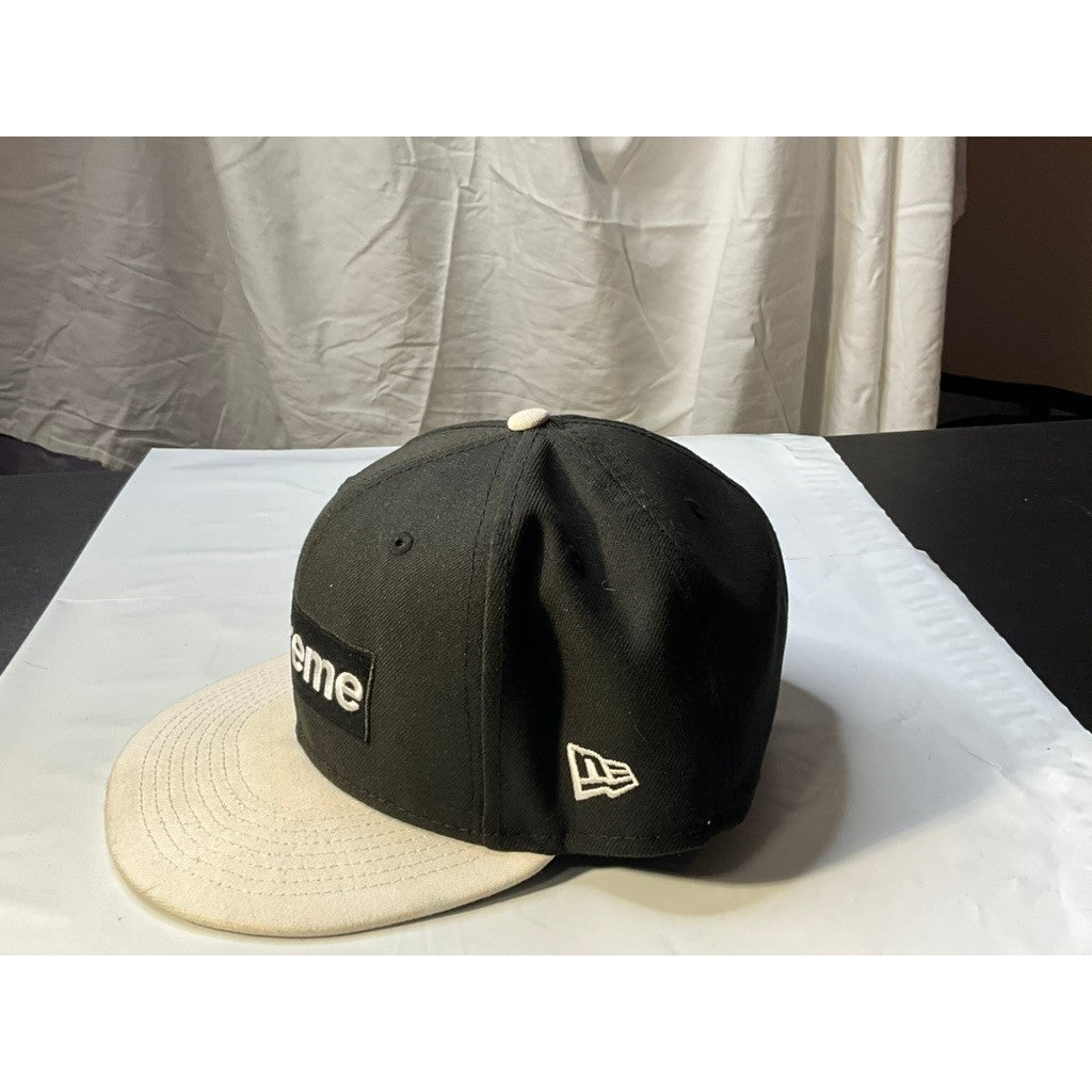 Supreme New Era 59FIFTY Fitted Cap Black Tan Box Logo Patch 7 5/8