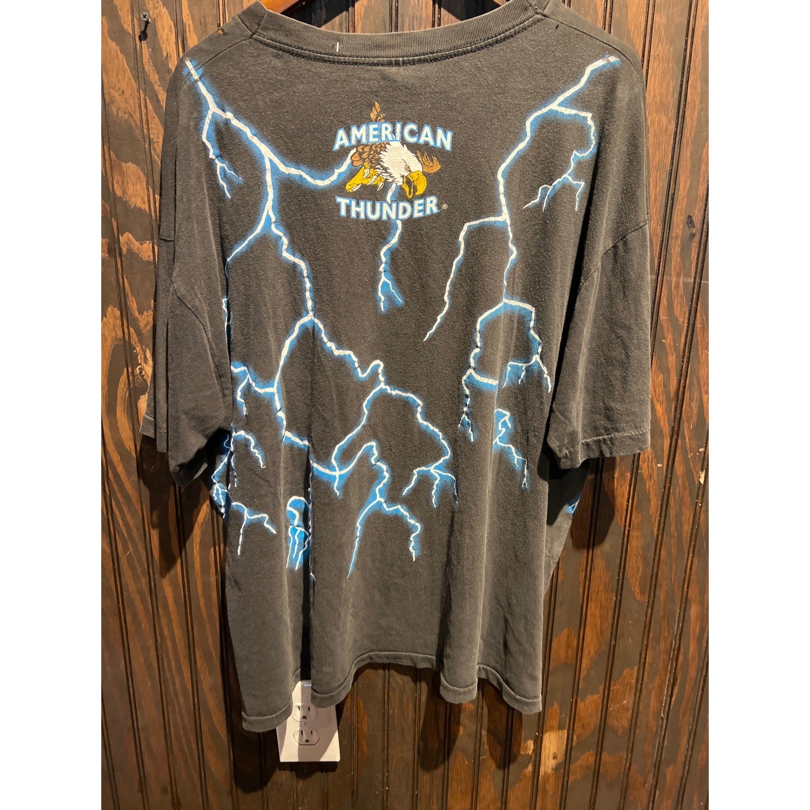 Vintage 90s American Eagle Lightning Graphic T-Shirt Faded Black 27x30