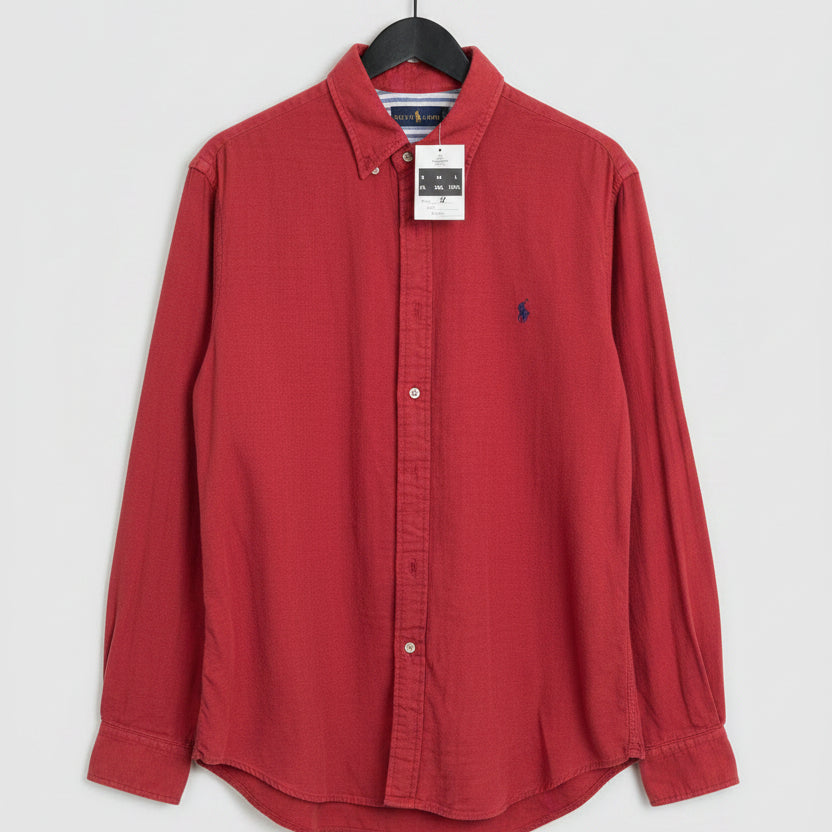 Ralph Lauren Mens Red Cotton Long Sleeve Button Down Shirt Size L New