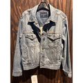 Nautica Jeans Company Mens Medium Wash Distressed Denim Trucker Jacket Blue M