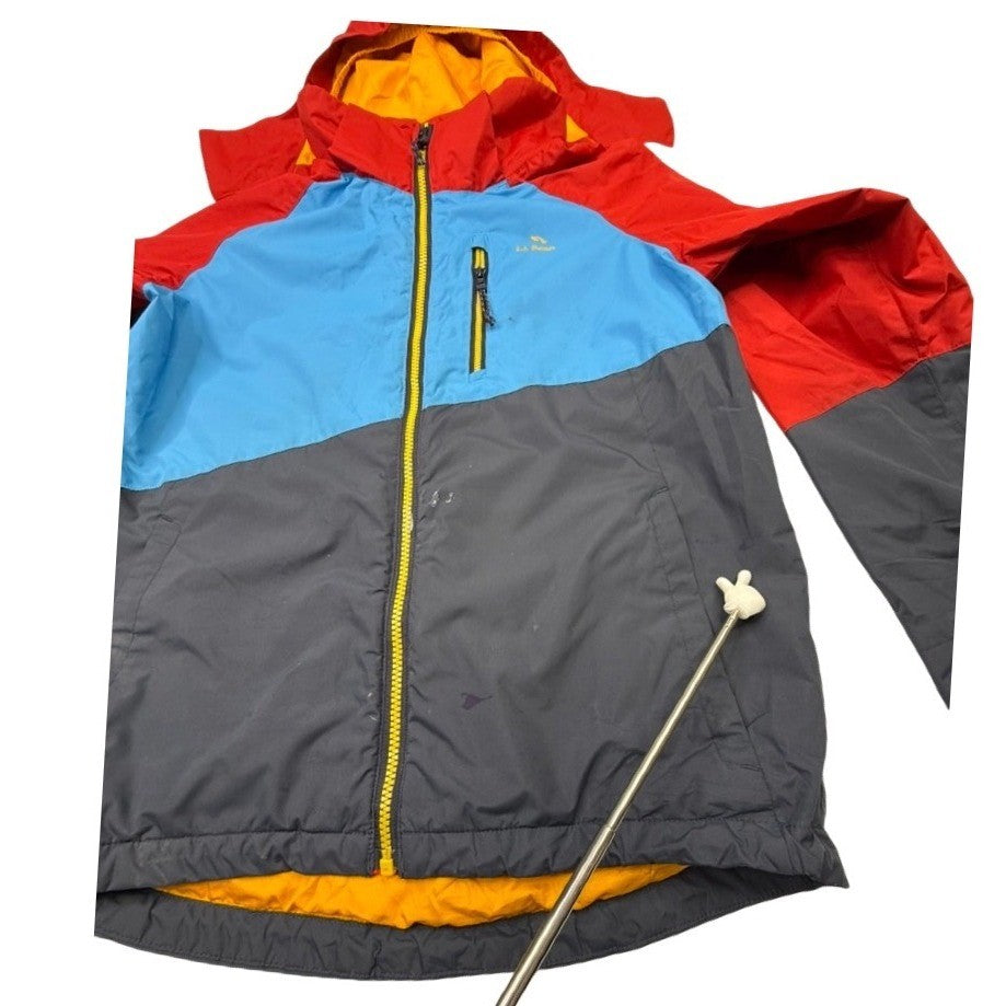 LL Bean Colorblock Hooded Jacket Youth L14 16 Red Blue Gray Zip Up Outerwear