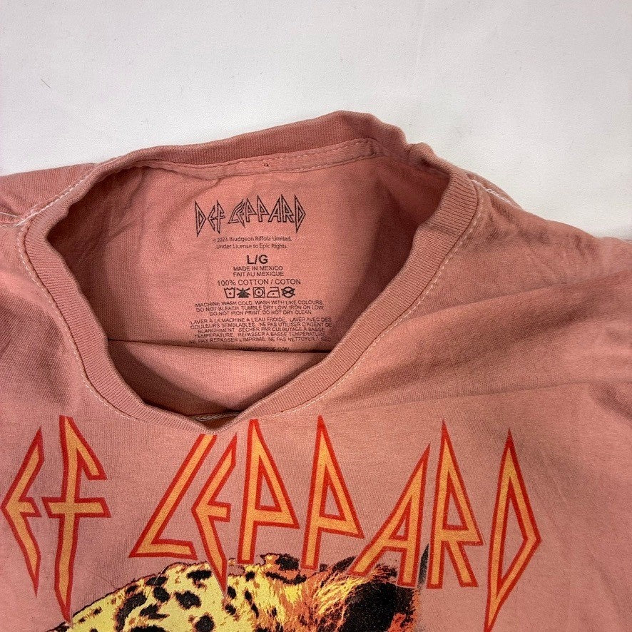 Def Leppard Leopard Graphic T Shirt Pink Cotton Short Sleeve Band Tee L