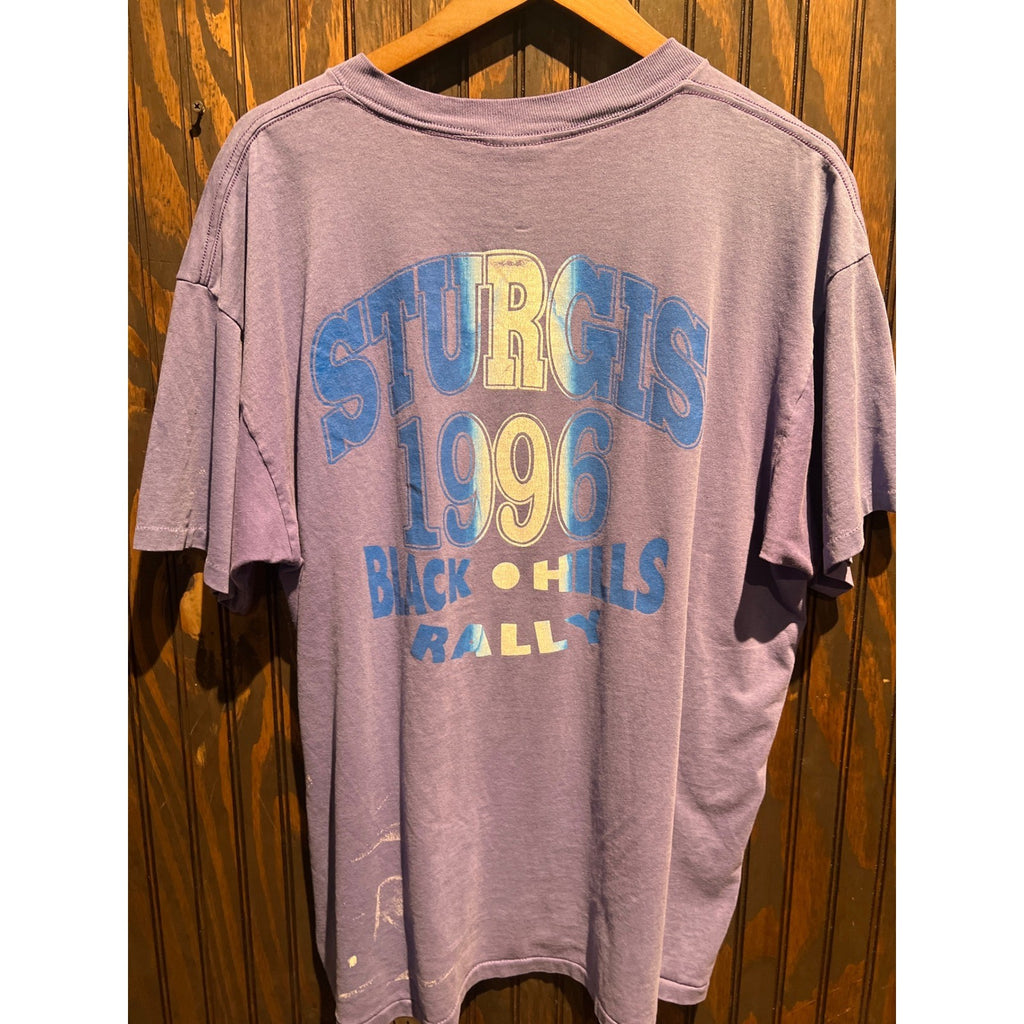 Vintage 1996 Sturgis Motorcycle Rally Eagle T-Shirt Oneita Purple XL 24x30
