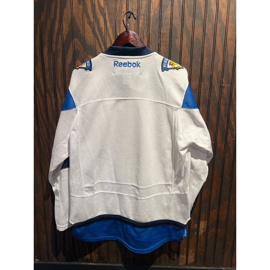 Reebok Finland Suomi National Hockey Team Jersey White Blue Mens XL 30x23