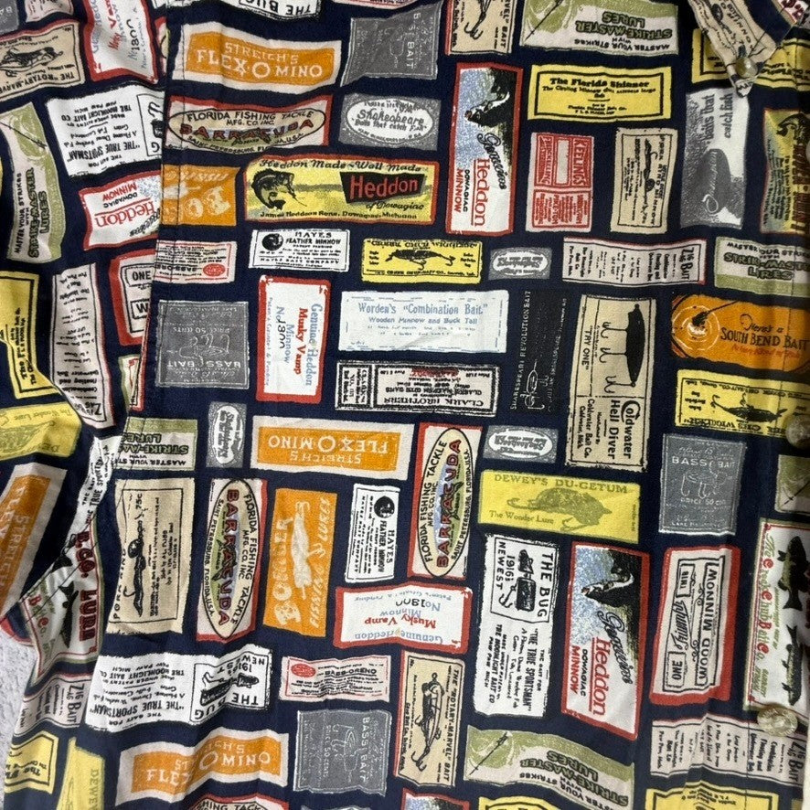 Columbia Sportswear Mens XLT Fishing Bait Lure Print Short Sleeve Button Up