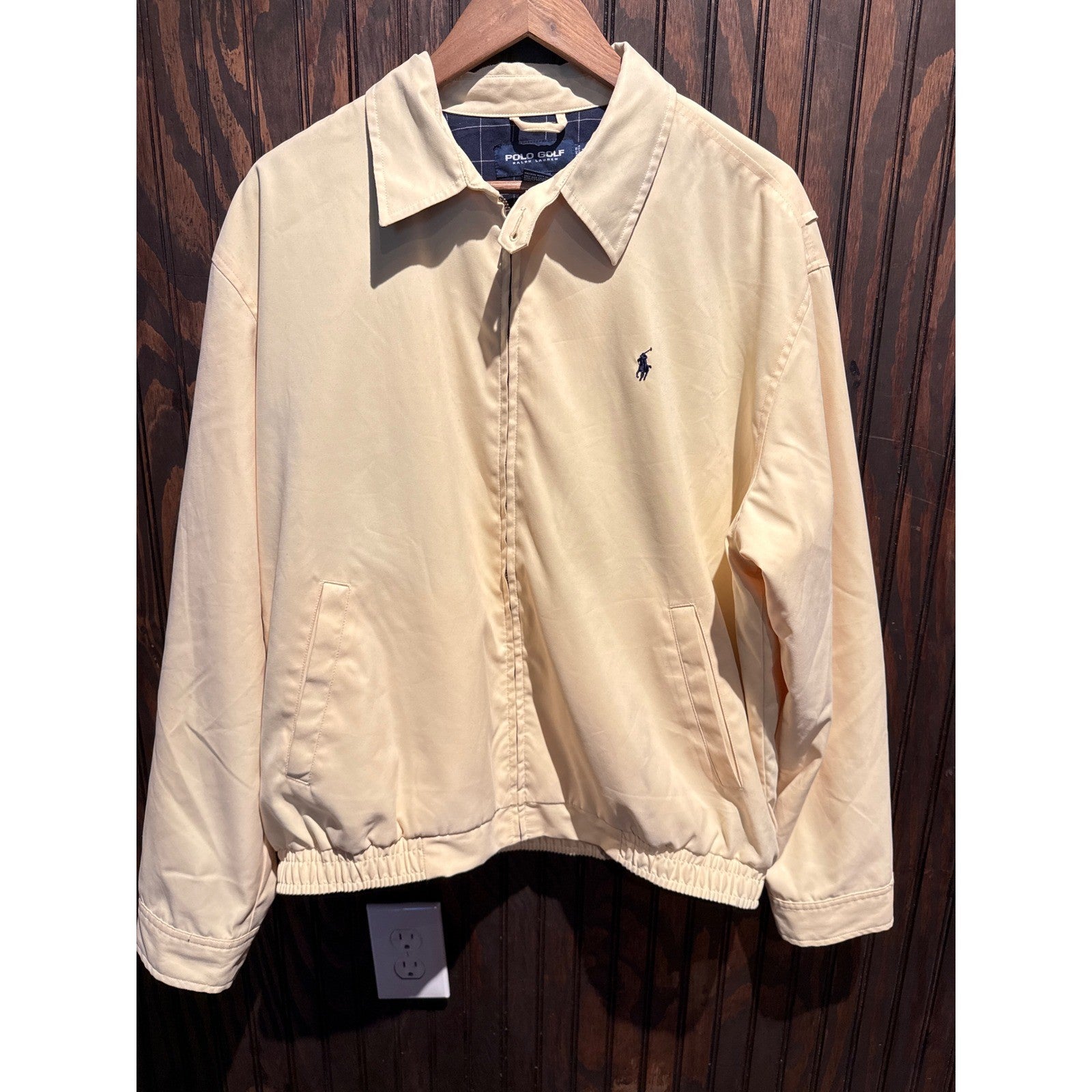 Polo Golf Ralph Lauren Harrington Jacket Cream Beige Navy Pony Mens XL 26x27
