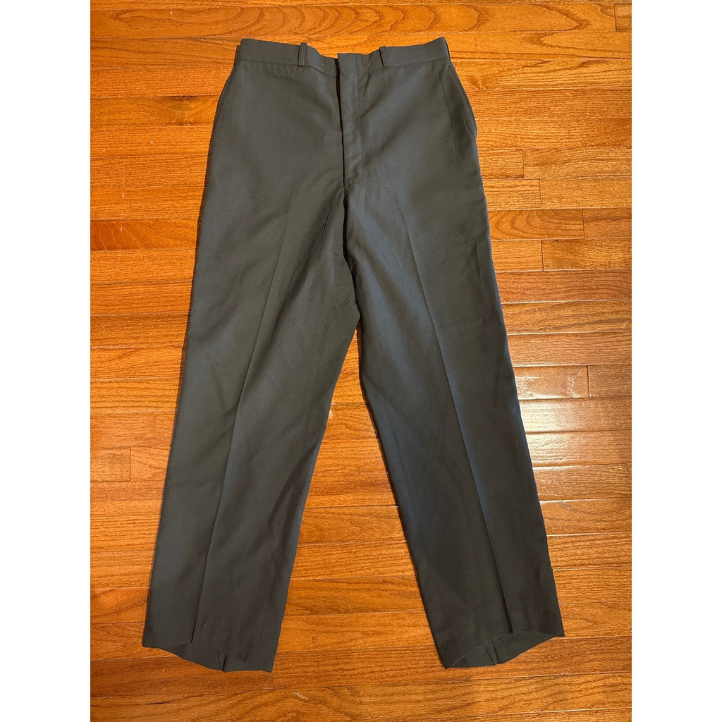 Vintage Mens Dark Green Wool Blend Dress Trousers Military Style Straight Leg