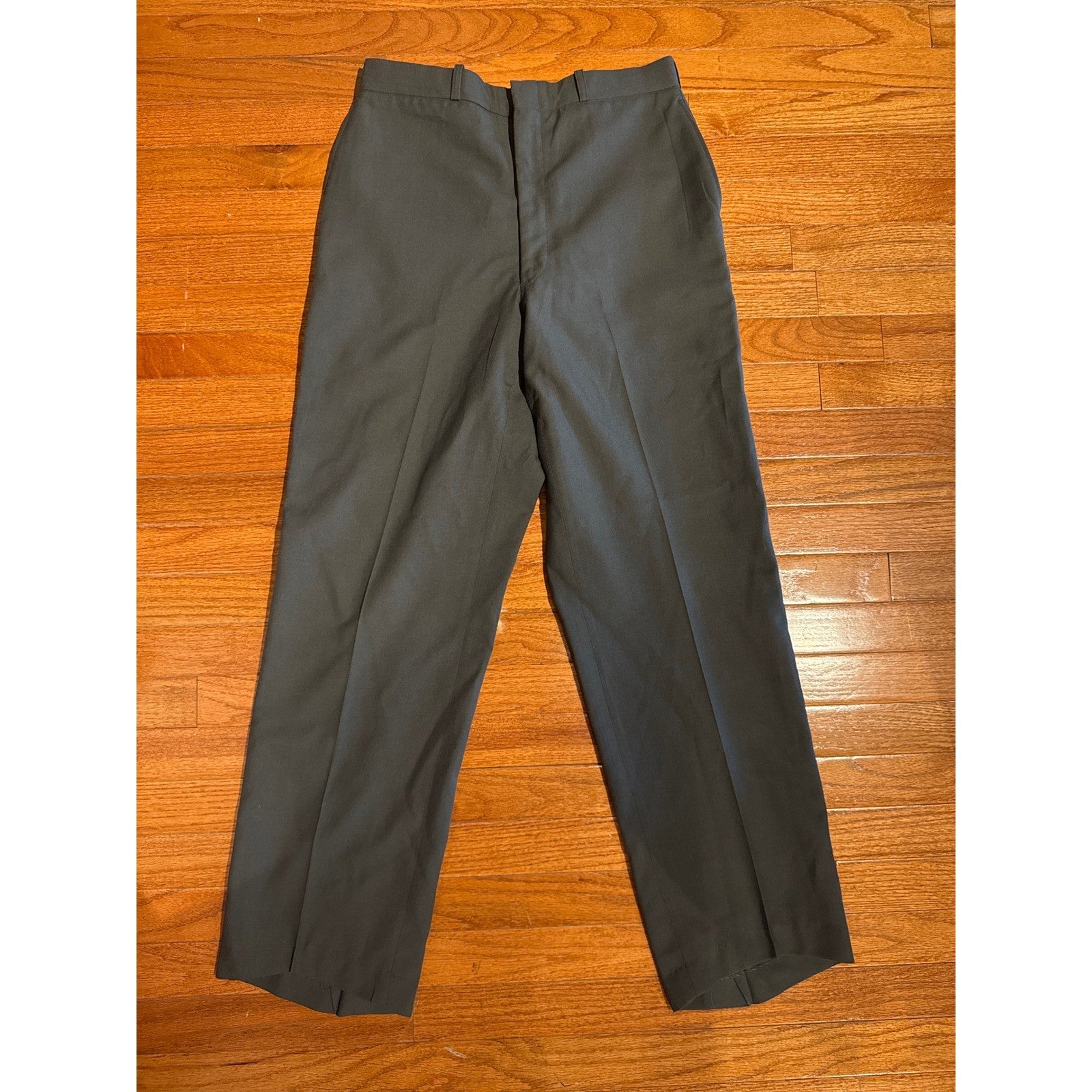Vintage Mens Dark Green Wool Blend Dress Trousers Military Style Straight Leg
